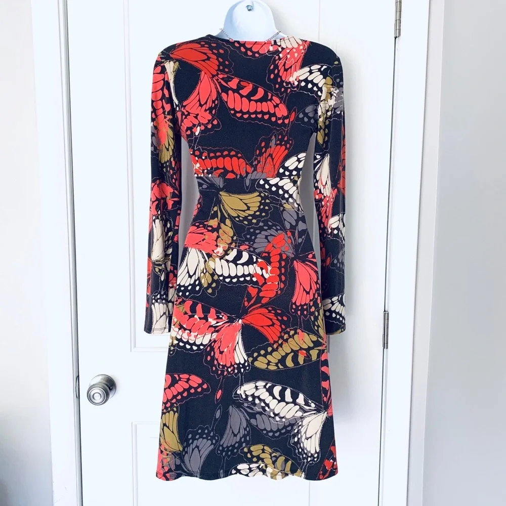 CAbi brown abstract-print long-sleeve dress Size S